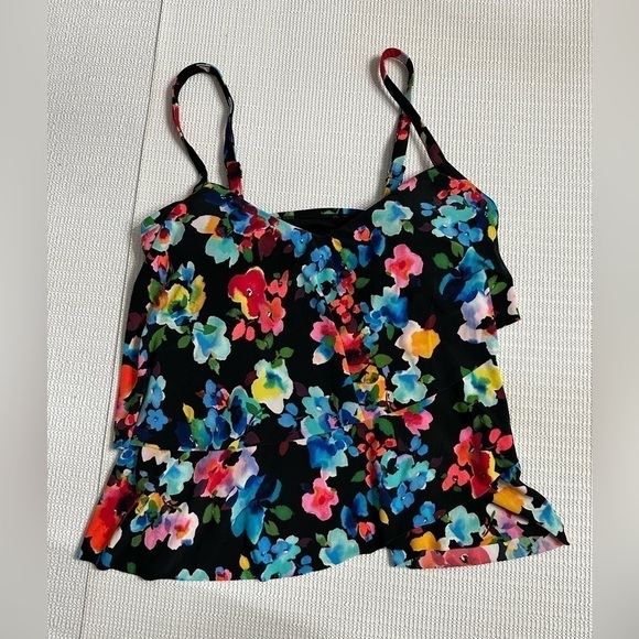 Aqua Green® Women's UPF 50 V-Neck Angled Tiered Tankini Top Multi Floral Print S - Picture 7 of 9